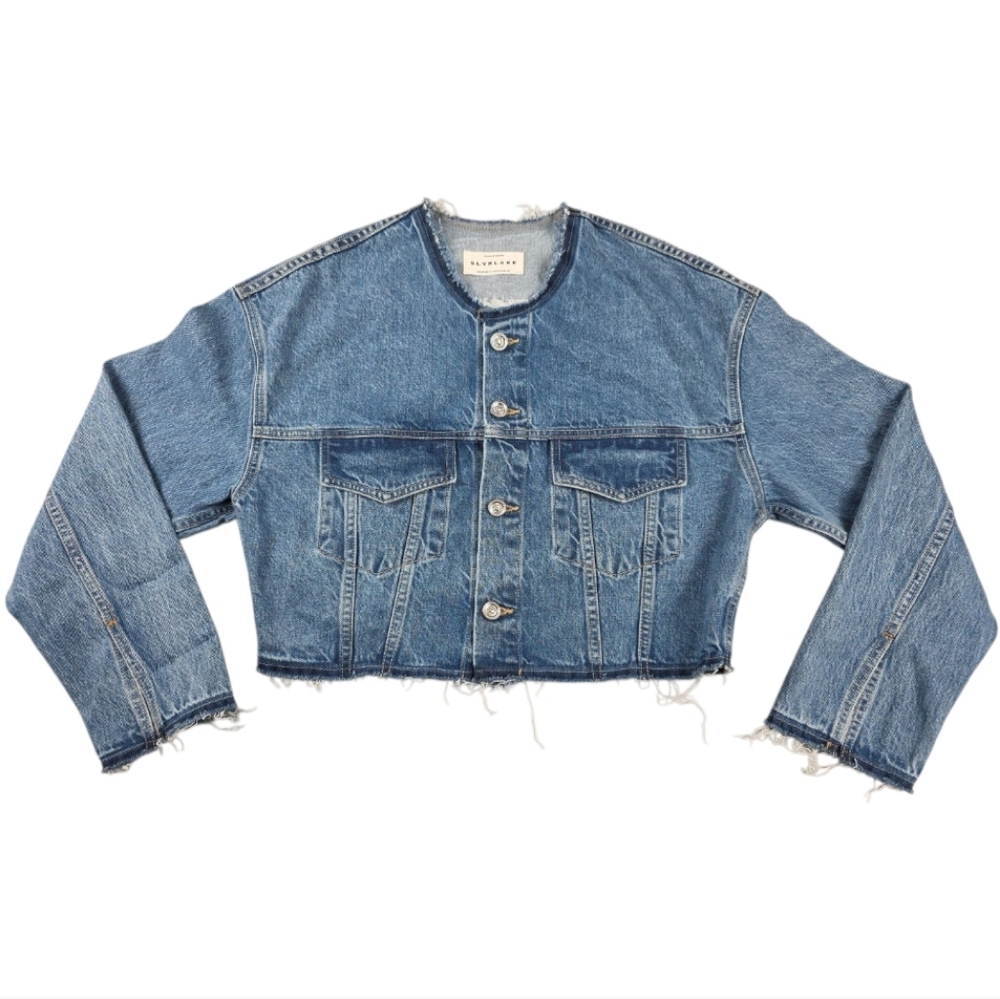 SLVRLake Collarless Organic Trucker Jacket Women's Size Small Denim Blue